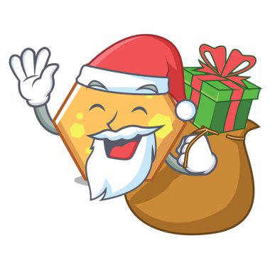 Noel Baba hediye altıgen maskot karikatür tarzı vektör çizim ile