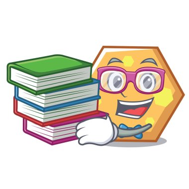 Öğrenci kitap altıgen maskot karikatür tarzı vektör çizim ile