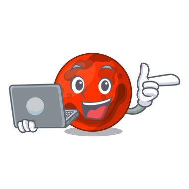Laptop ile mars gezegeni karakter karikatür vektör çizim