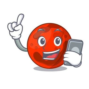 Telefon ile mars gezegeni karakter karikatür vektör çizim