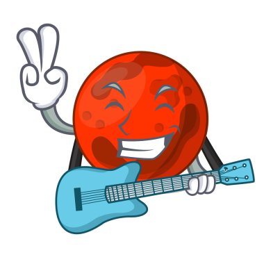 Gitar ile mars gezegeni maskot karikatür vektör çizim