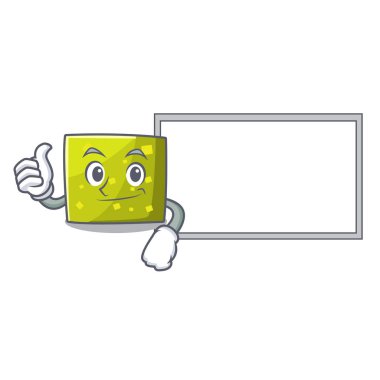 Başparmak yukarıya kurulu kare karakter karikatür tarzı ile