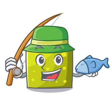 Kare maskot karikatür tarzı Balık tutma