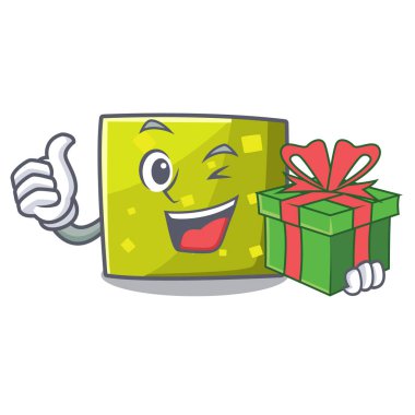 Hediye kare maskot karikatür tarzı ile