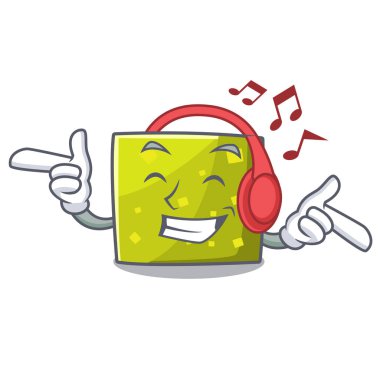 Dinleme müzik kare maskot karikatür tarzı