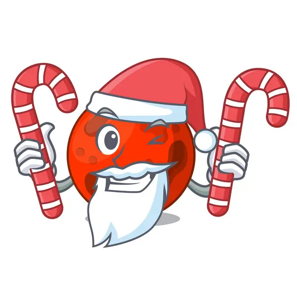 Santa con caramelo mars planeta mascota de dibujos animados — Vector de stock