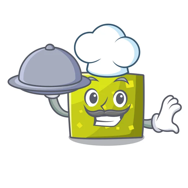 Chef con comida mascota cuadrada estilo de dibujos animados — Vector de stock
