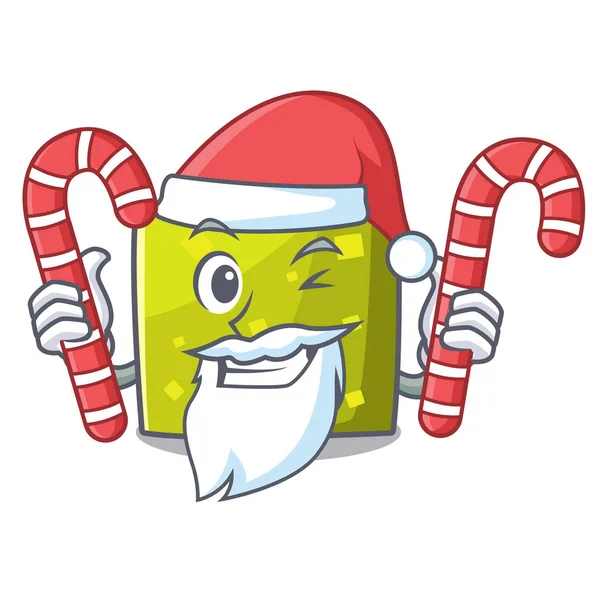 Papai Noel com doce mascote quadrado estilo cartoon —  Vetores de Stock