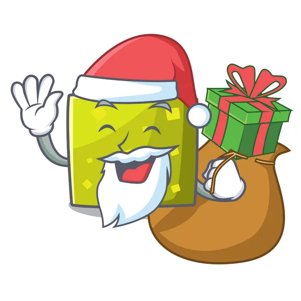 Santa con regalo mascota cuadrada estilo de dibujos animados — Vector de stock