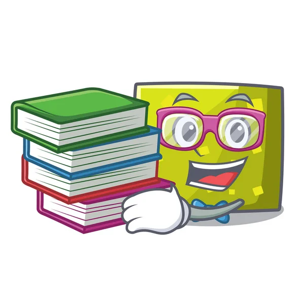 Estudante com livro quadrado mascote estilo cartoon — Vetor de Stock