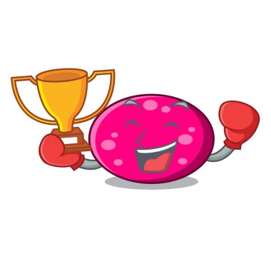 Boks şampiyonu elips maskot karikatür tarzı vektör çizim