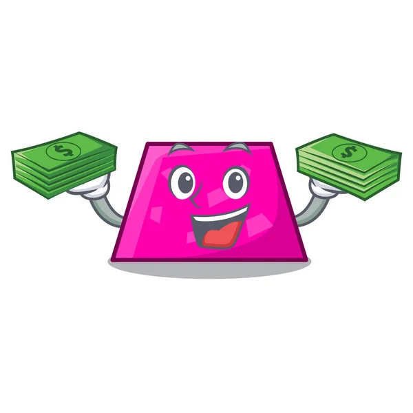 Con bolsa de dinero trapezoide mascota estilo de dibujos animados — Vector de stock