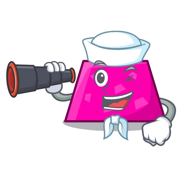Marinero con trapezoide binocular mascota estilo de dibujos animados — Vector de stock