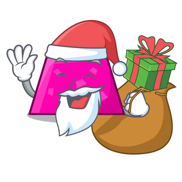 Santa con regalo de la mascota trapezoidal estilo de dibujos animados — Vector de stock