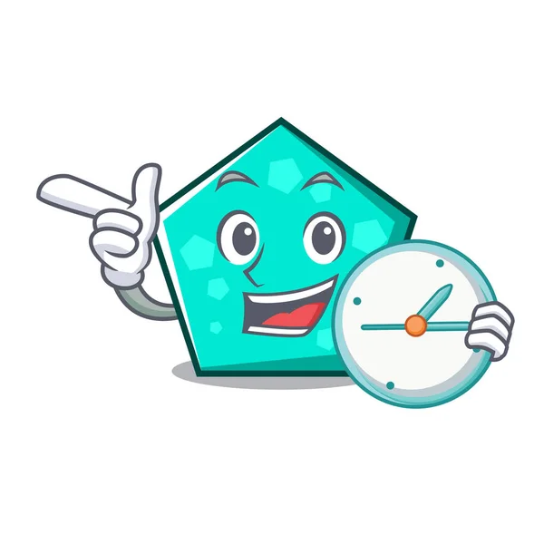 Con Pentágono Reloj Personaje Dibujo Animado Estilo Vector Ilustración — Vector de stock