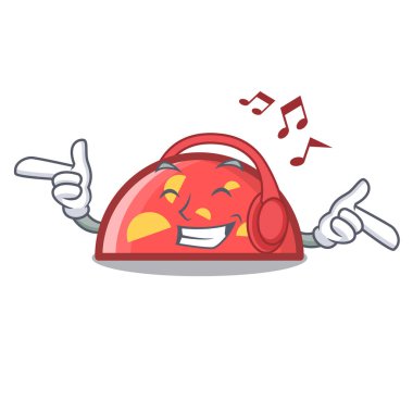 Dinleme müzik yarım daire maskot karikatür tarzı vektör çizim