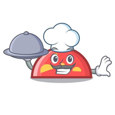 Şef yemek yarım daire maskot karikatür tarzı vektör çizim ile