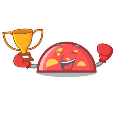 Boks kazanan yarım daire maskot karikatür tarzı vektör çizim