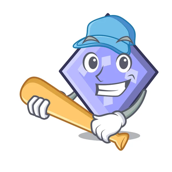 Giocare Baseball Rombo Personaggio Cartone Animato Stile Vettoriale Illustrazione — Vettoriale Stock