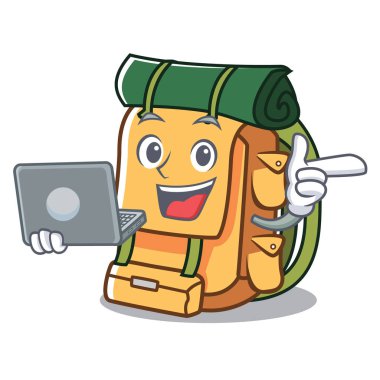 Laptop sırt çantası karakter karikatür tarzı vektör çizim ile