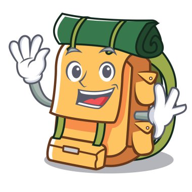 Sırt çantası karakter karikatür tarzı vektör çizim sallayarak