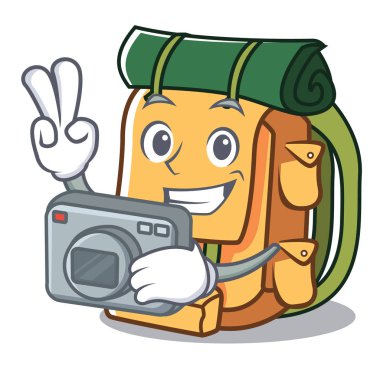 Fotoğrafçı sırt çantası maskot karikatür tarzı vektör çizim
