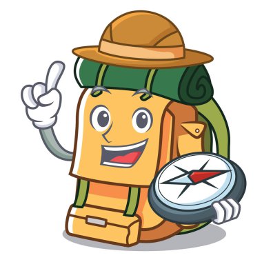 Explorer sırt çantası maskot karikatür tarzı vektör çizim