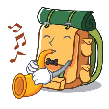 Trompet sırt çantası maskot karikatür tarzı vektör çizim ile