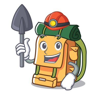 Madenci sırt çantası maskot karikatür tarzı vektör çizim