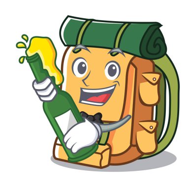 Bira sırt çantası maskot karikatür tarzı vektör çizim ile