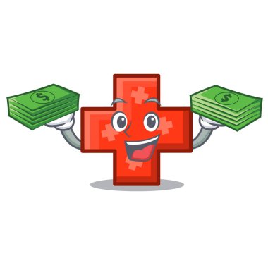 Maskot karikatür tarzı vektör çizim para ile çapraz