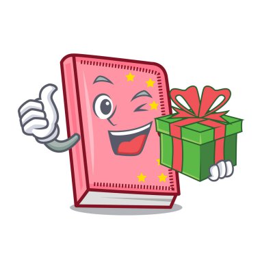 Hediye günlüğü maskot karikatür tarzı vektör çizim ile