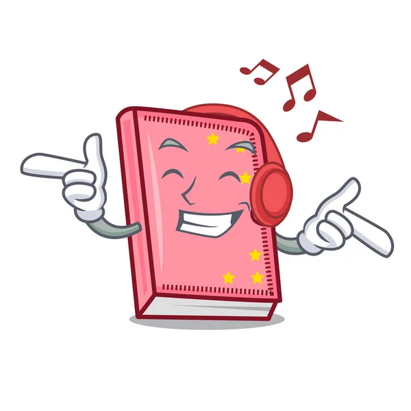 Listening Music Diary Mascot Cartoon Style Vector Illustration — Stock Vector