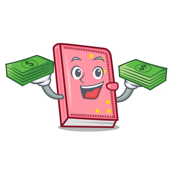 Met Geld Dagboek Mascotte Cartoon Stijl Vectorillustratie — Stockvector