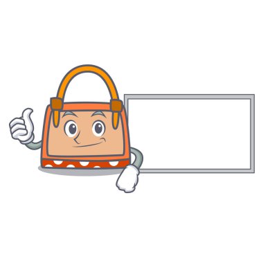 Başparmak yukarıya kurulu el çantası karakter karikatür vektör çizim ile