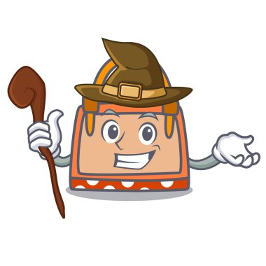 Cadı el çantası maskot karikatür vektör çizim