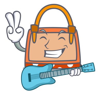 Gitar el çantası maskot karikatür vektör çizim ile