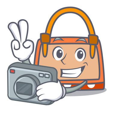 Fotoğrafçı el çantası maskot karikatür vektör çizim