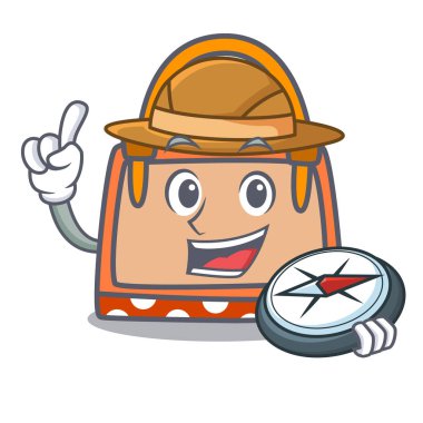 Explorer el çantası maskot karikatür vektör çizim