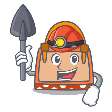 Madenci el çantası maskot karikatür vektör çizim