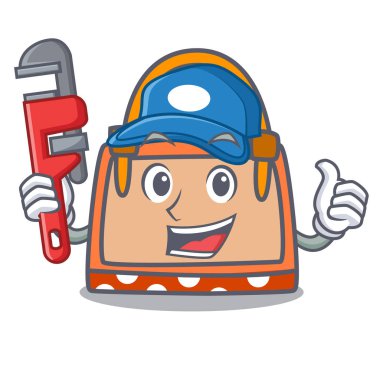Tesisatçı el çantası maskot karikatür vektör çizim