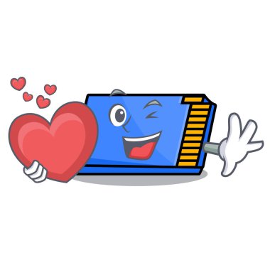 Kalp bellek kartı maskot karikatür vektör çizim ile