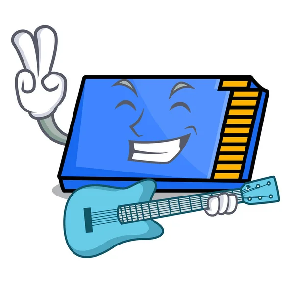 Met Gitaar Geheugen Kaart Mascotte Cartoon Vectorillustratie — Stockvector