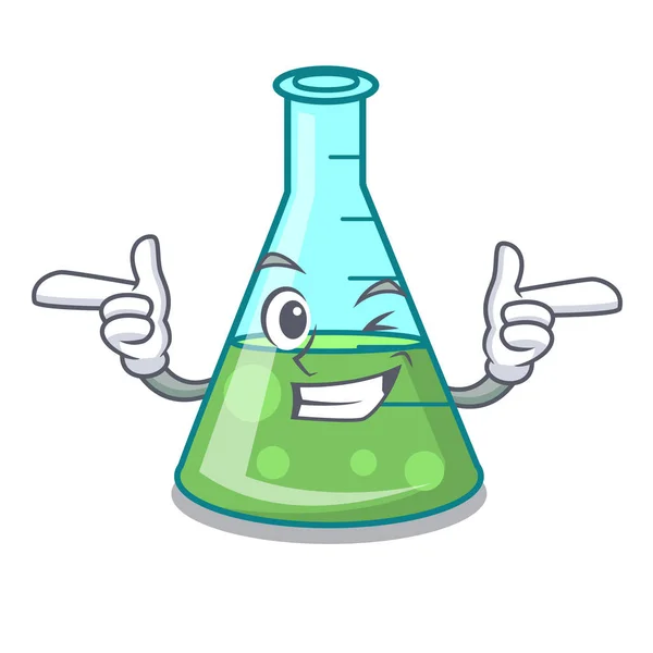 Wink ciência beaker personagem cartoon — Vetor de Stock