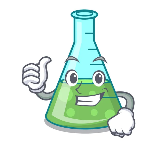 Thumbs up science beaker character cartoon — Stock Vector