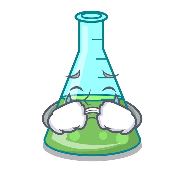 Crying science beaker mascot cartoon — Stock Vector