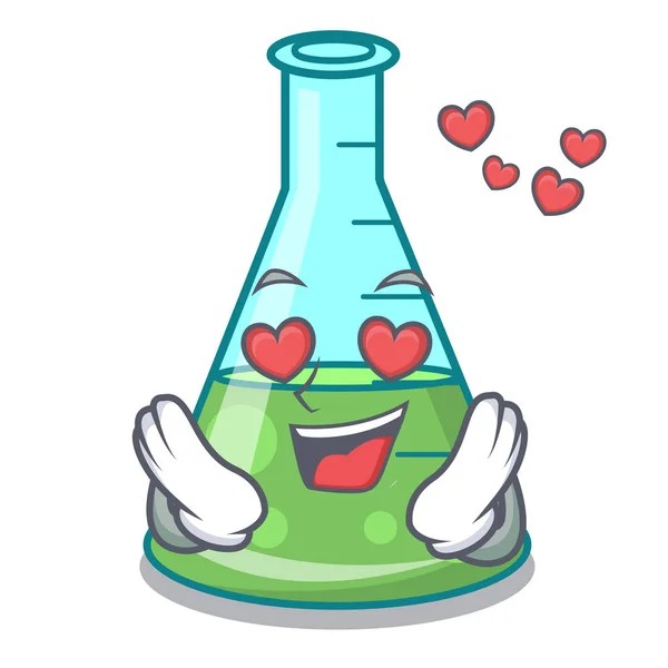 En amor ciencia vaso de precipitados mascota de dibujos animados — Archivo Imágenes Vectoriales