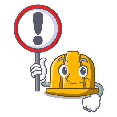 İşareti inşaat kask karakter karikatür vektör çizim ile