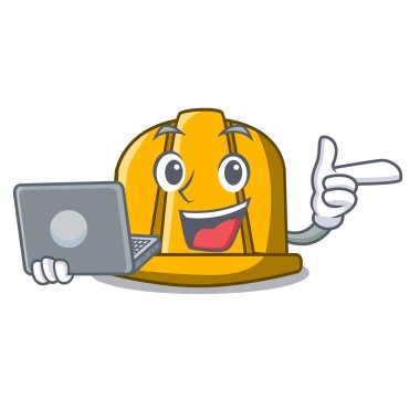 Laptop inşaat kask karakter karikatür vektör çizim ile