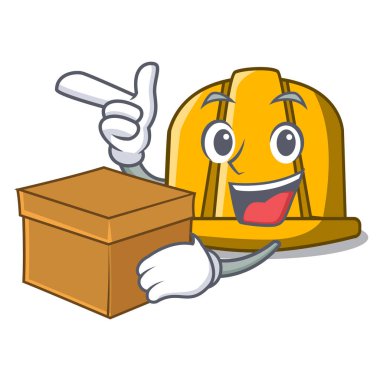 Kutusu inşaat kask karakter karikatür vektör çizim ile